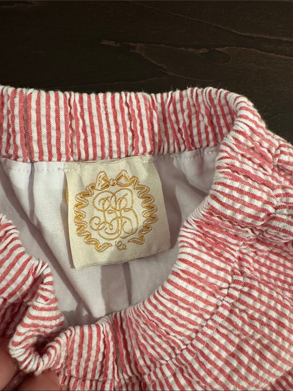 The Beaufort Bonnet Company Red Seersucker Shorts with Sailboat Patch - Picture 3 of 4